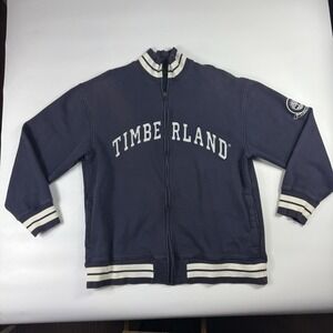 Y2K Timberland Sweater Men Large Blue Zip Hoodie Jacket Weathergear Embroidered